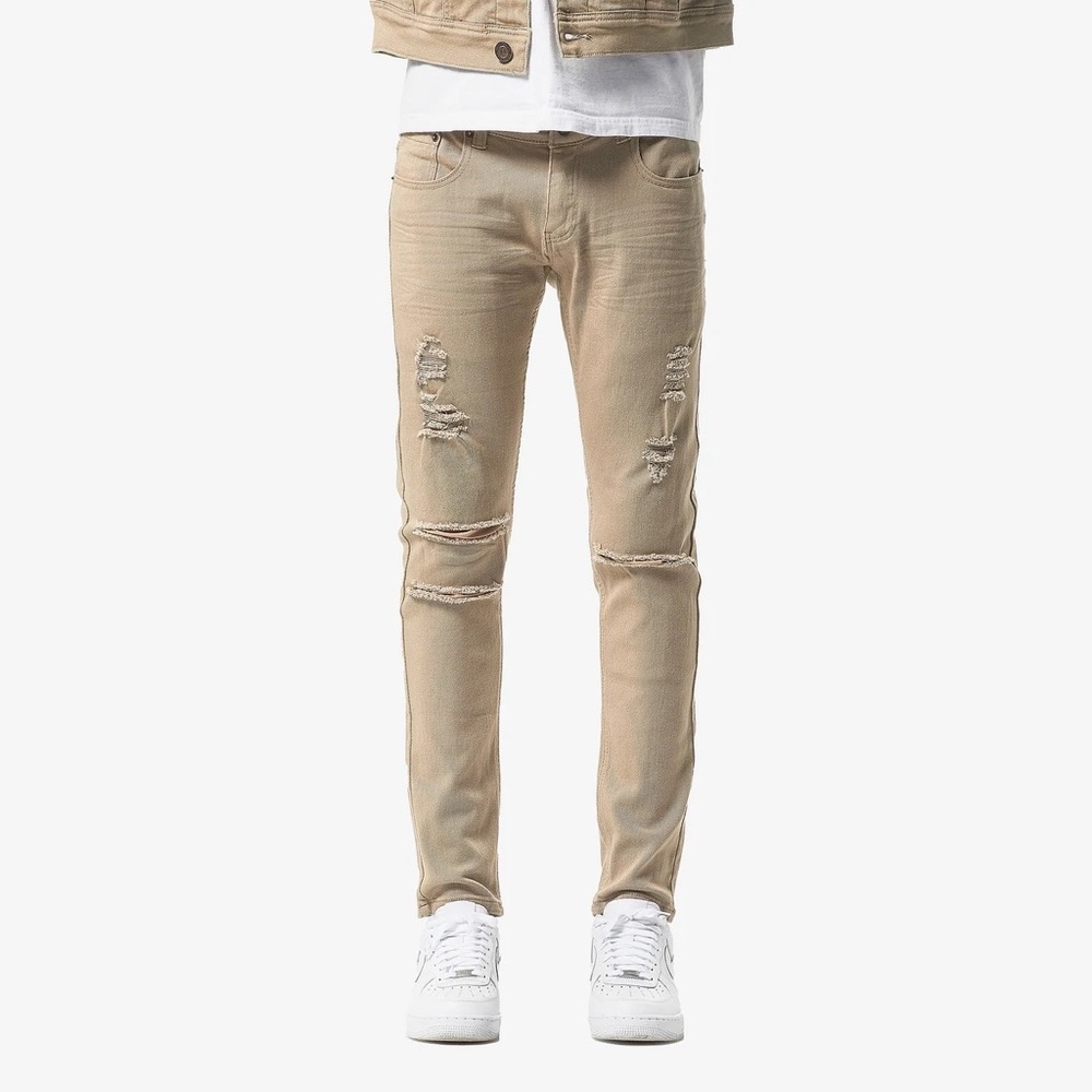 Copper Rivet Khaki Pants with Rips